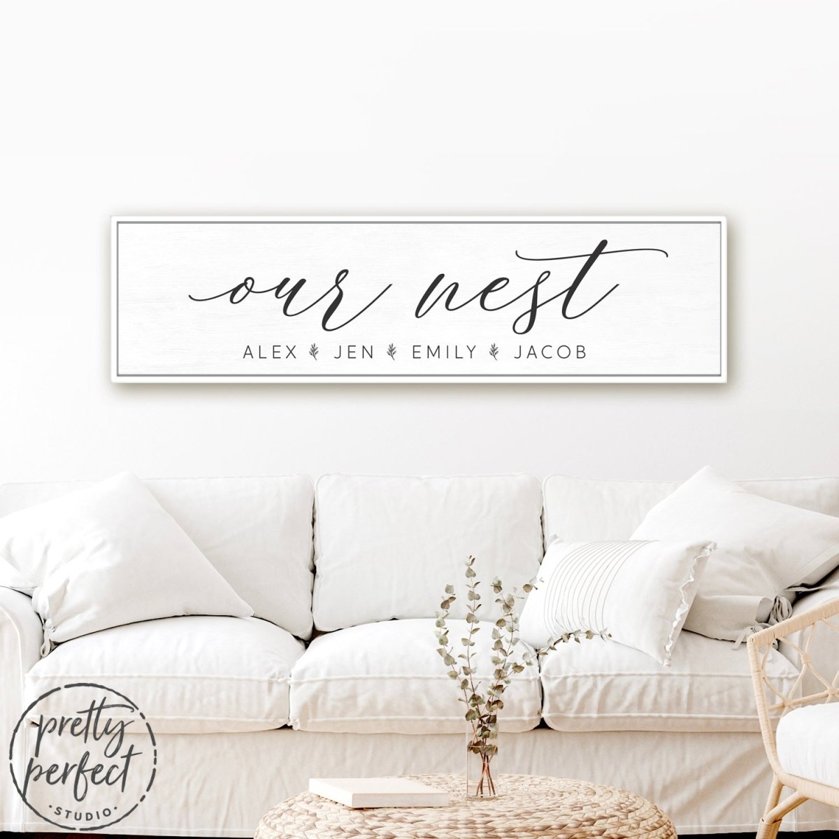 Our Nest Sign Personalized With Names Above Couch - Pretty Perfect Studio