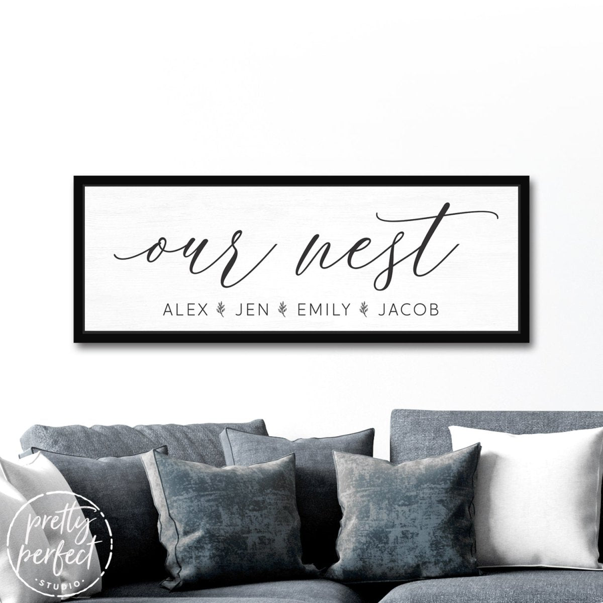 Our Nest Sign Personalized With Names Above Couch - Pretty Perfect Studio
