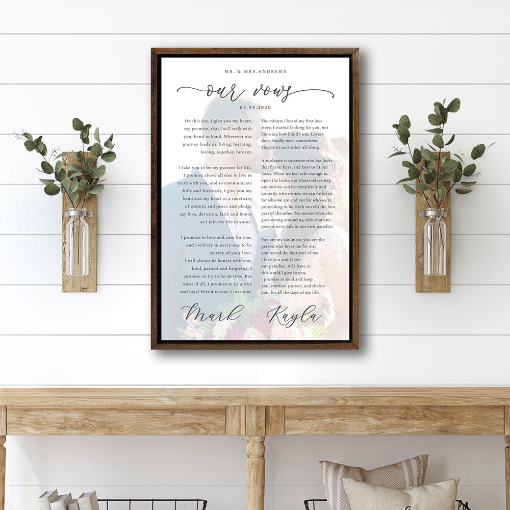 Our Vows Wall Art Personalized Above Entryway Table - Pretty Perfect Studio