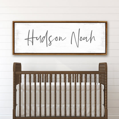 Personalized Baby Name Sign Hanging on Wall Above Baby Crib - Pretty Perfect Studio