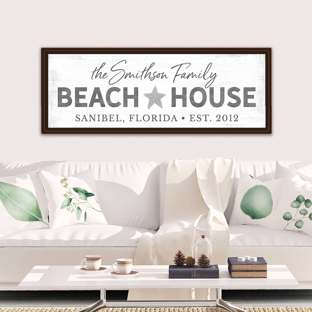 Personalized Beach House Family Beach Home Custom Name Sign Above Couch - Pretty Perfect Studio