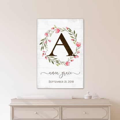 Baby Girl Personalized Name Sign Canvas Wall Art for the Nursery Room - Pretty Perfect Studio