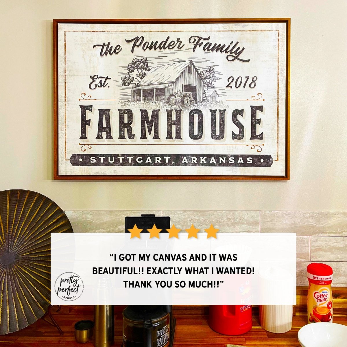 Customer product review for personalized farmhouse name sign by Pretty Perfect Studio