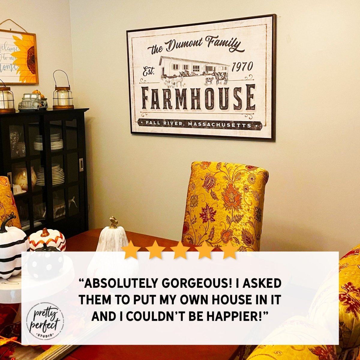 Customer product review for personalized farmhouse name sign by Pretty Perfect Studio