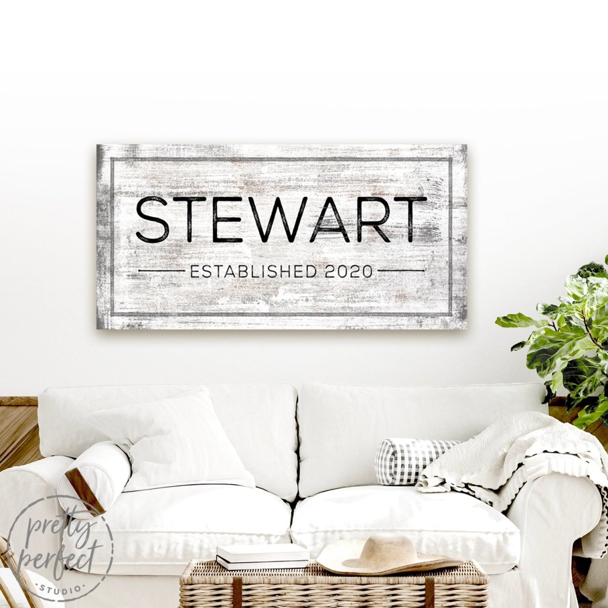 Personalized Family Name Established Sign Above Couch - Pretty Perfect Studio