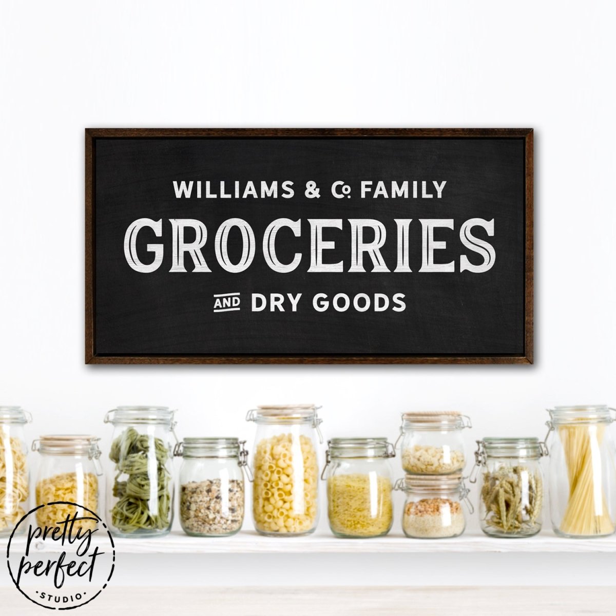Personalized Family Grocery Sign Hanging on Wall in Kitchen - Pretty Perfect Studio