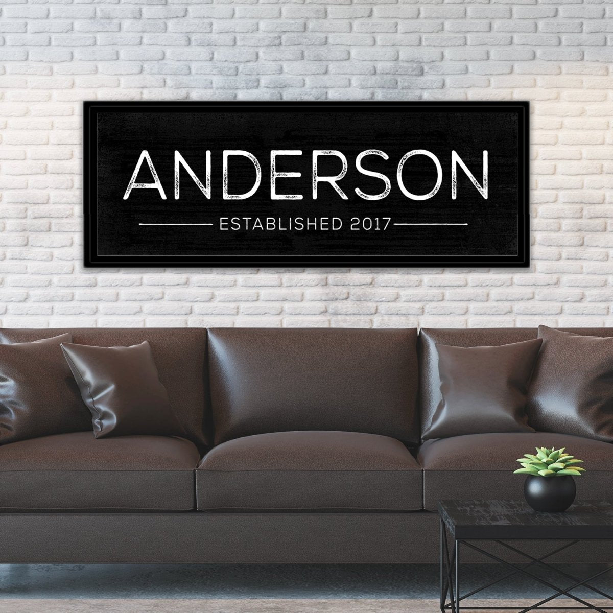 Personalized Family Name Sign With Established Date Above Couch - Pretty Perfect Studio