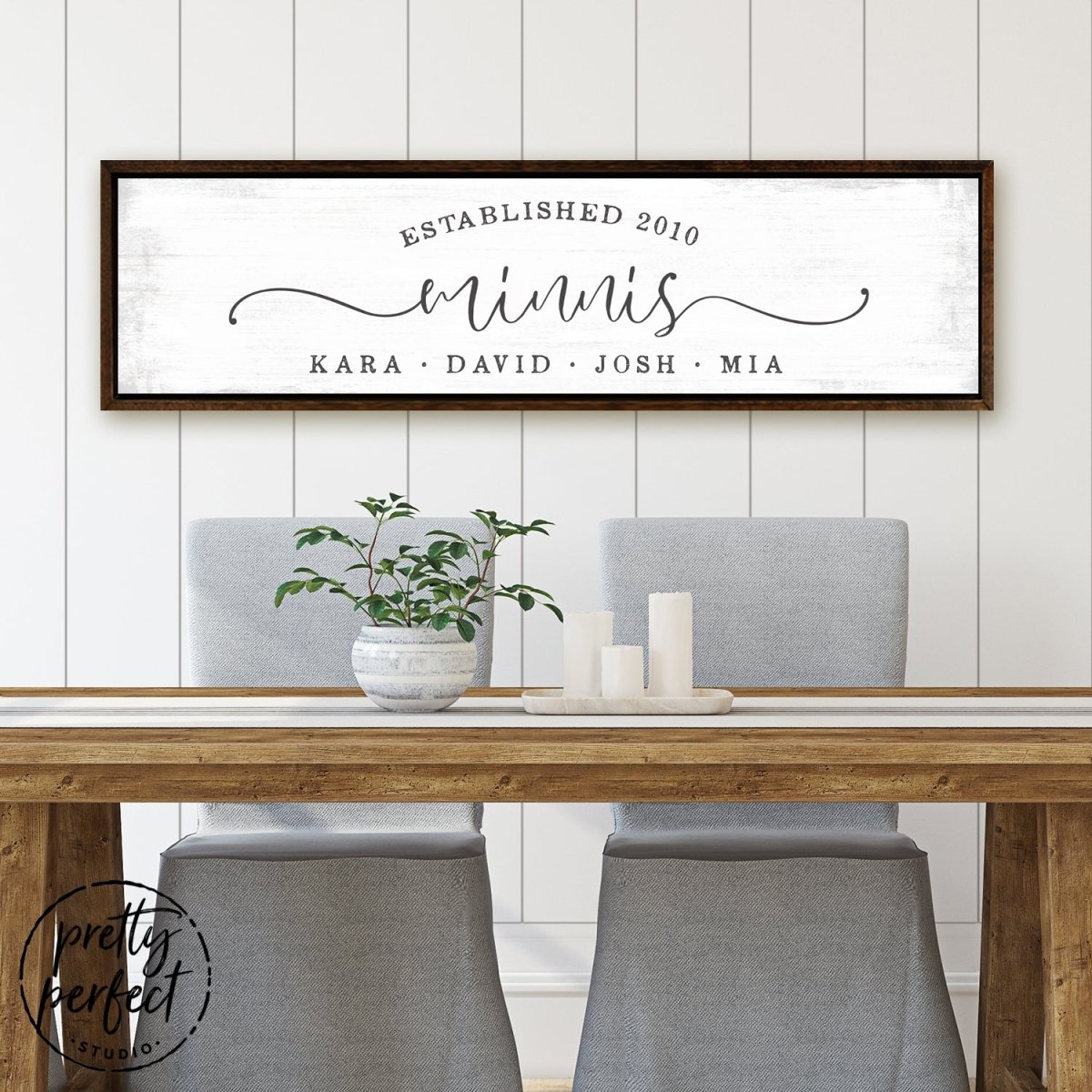 Personalized Family Names Wall Art With Established Date Above Table - Pretty Perfect Studio