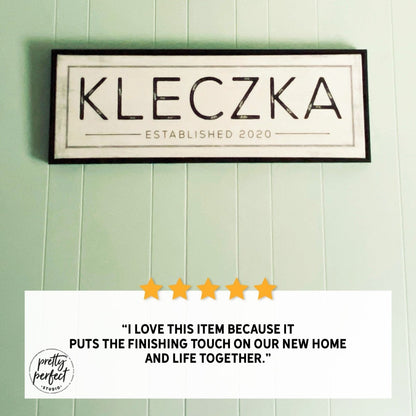 Customer product review for personalized family name sign by Pretty Perfect Studio