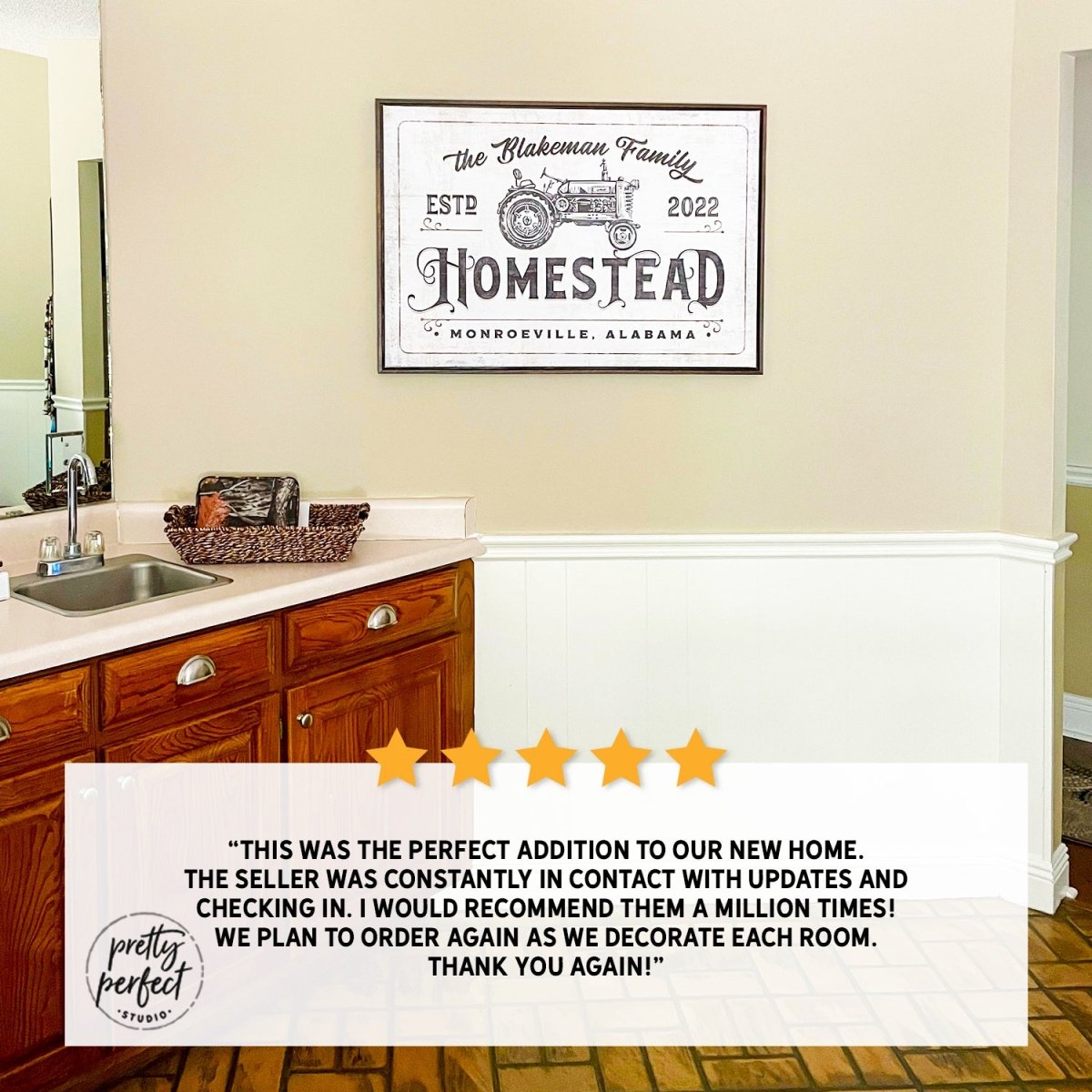 Customer product review for custom homestead wall art by Pretty Perfect Studio