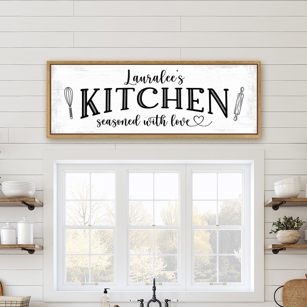 Personalized Farmhouse Kitchen Sign Hanging on Wall Above Kitchen Sink - Pretty Perfect Studio