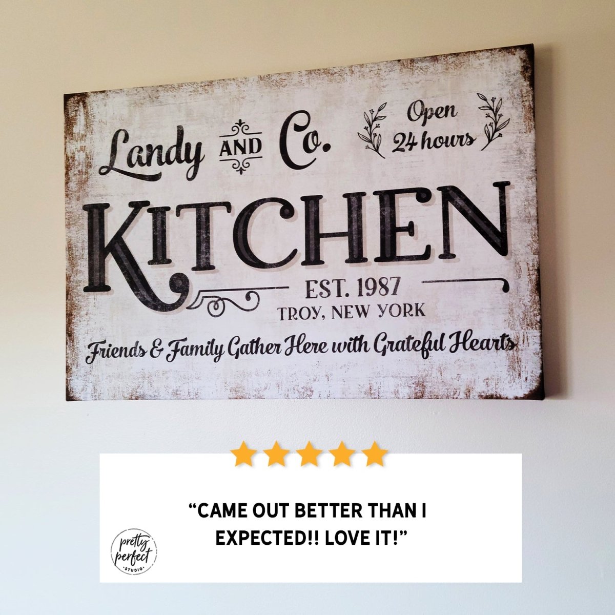 Customer product review for custom kitchen wall art by Pretty Perfect Studio