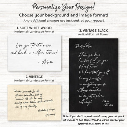 Personalized Handwriting Note Sign With Your Choice of Soft White Wood, Vintage or Vintage Black Background - Pretty Perfect Studio