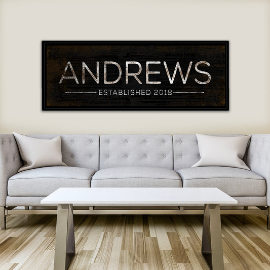 Custom Established Family Name Signs Above Couch - Pretty Perfect Studio