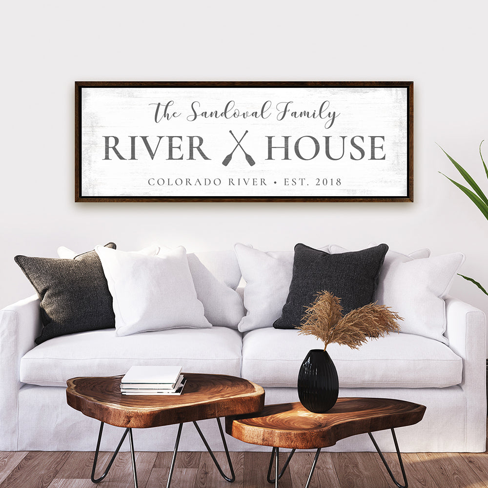 Custom River House Sign Above Couch - Pretty Perfect Studio