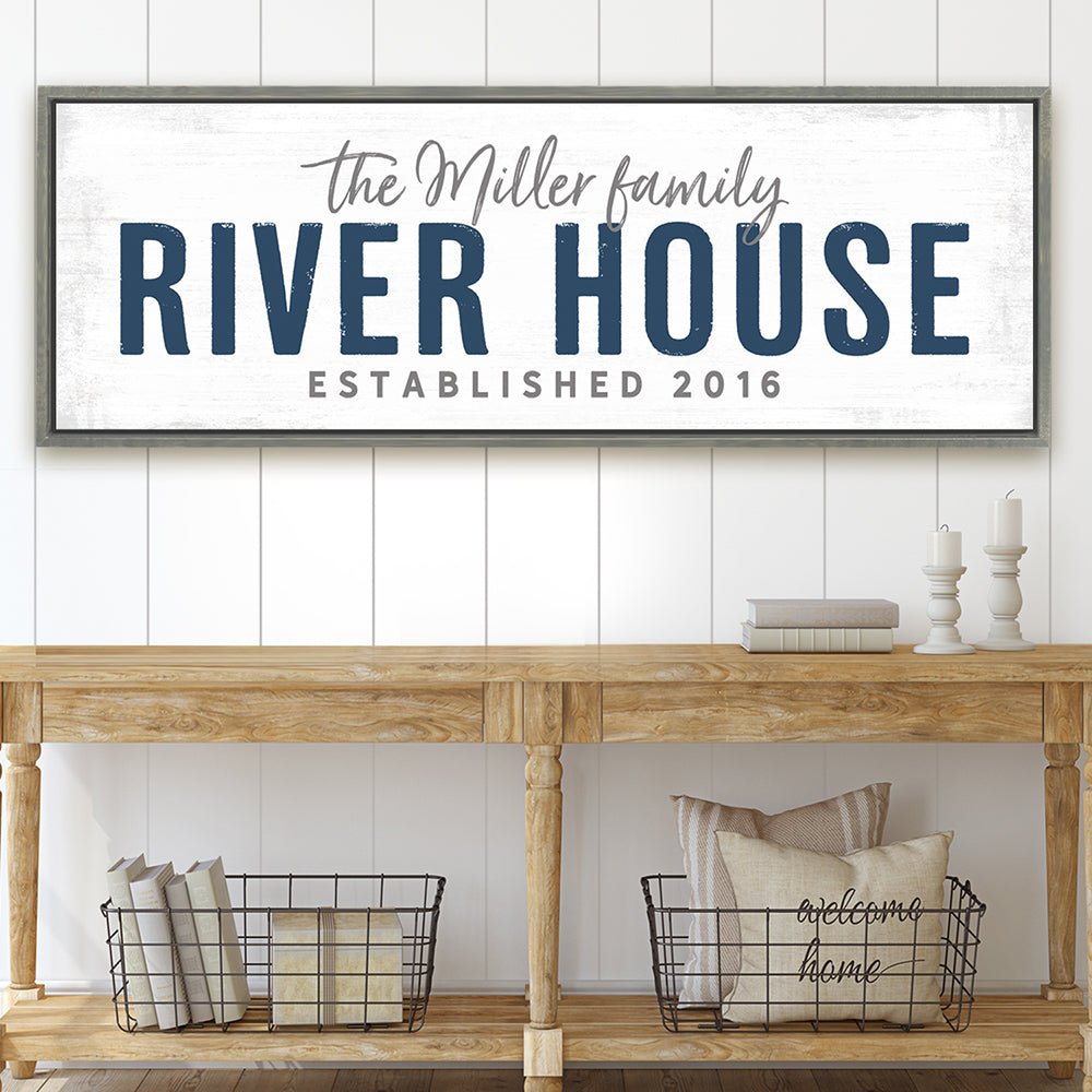Personalized River House Wall Art In Entryway Above Table - Pretty Perfect Studio