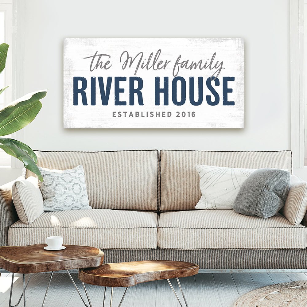 Personalized River House Wall Art Above Couch - Pretty Perfect Studio