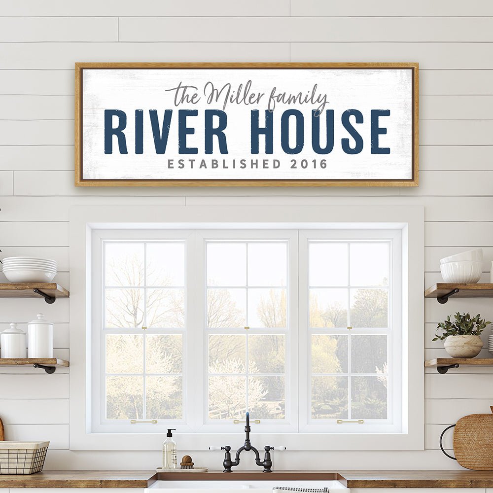 Personalized River House Wall Art Above Window in Kitchen - Pretty Perfect Studio