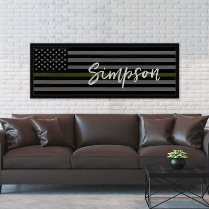 Personalized US Military Flag Sign Above Couch - Pretty Perfect Studio