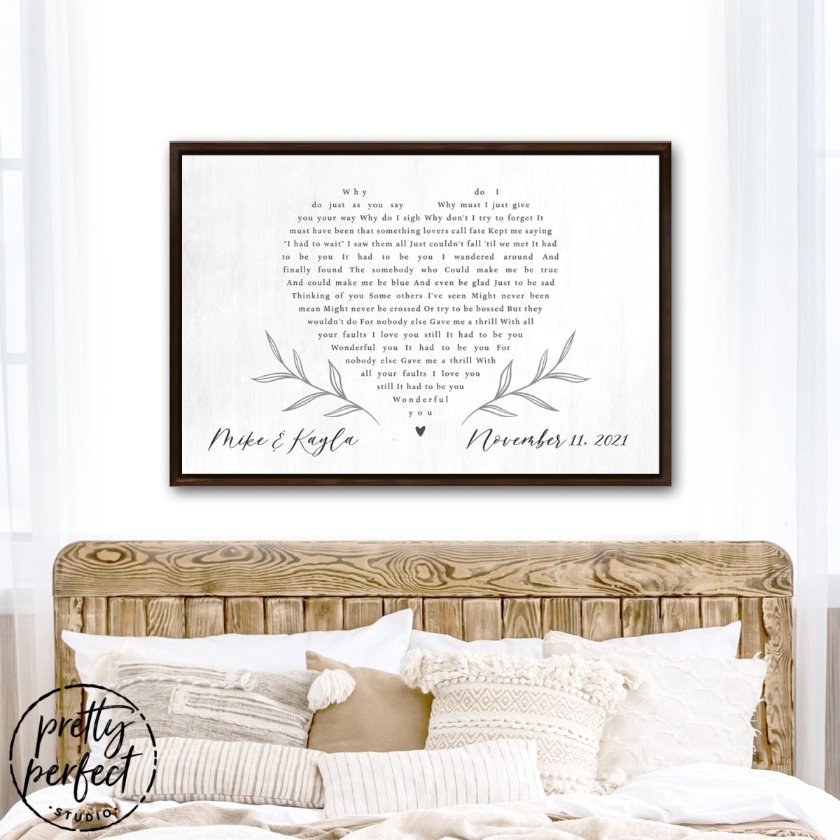 Personalized Wedding Song on Canvas above bed - Pretty Perfect Studio
