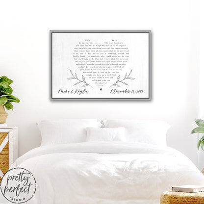 Personalized Wedding Song on Canvas above bed - Pretty Perfect Studio