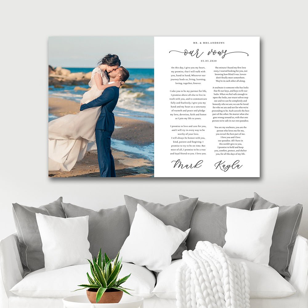 Wedding vows on canvas. Set shops of 3 Personalized Canvas Prints. Set of 3 Wedding Prints. Mr. and Mrs. Anniversary canvas set.