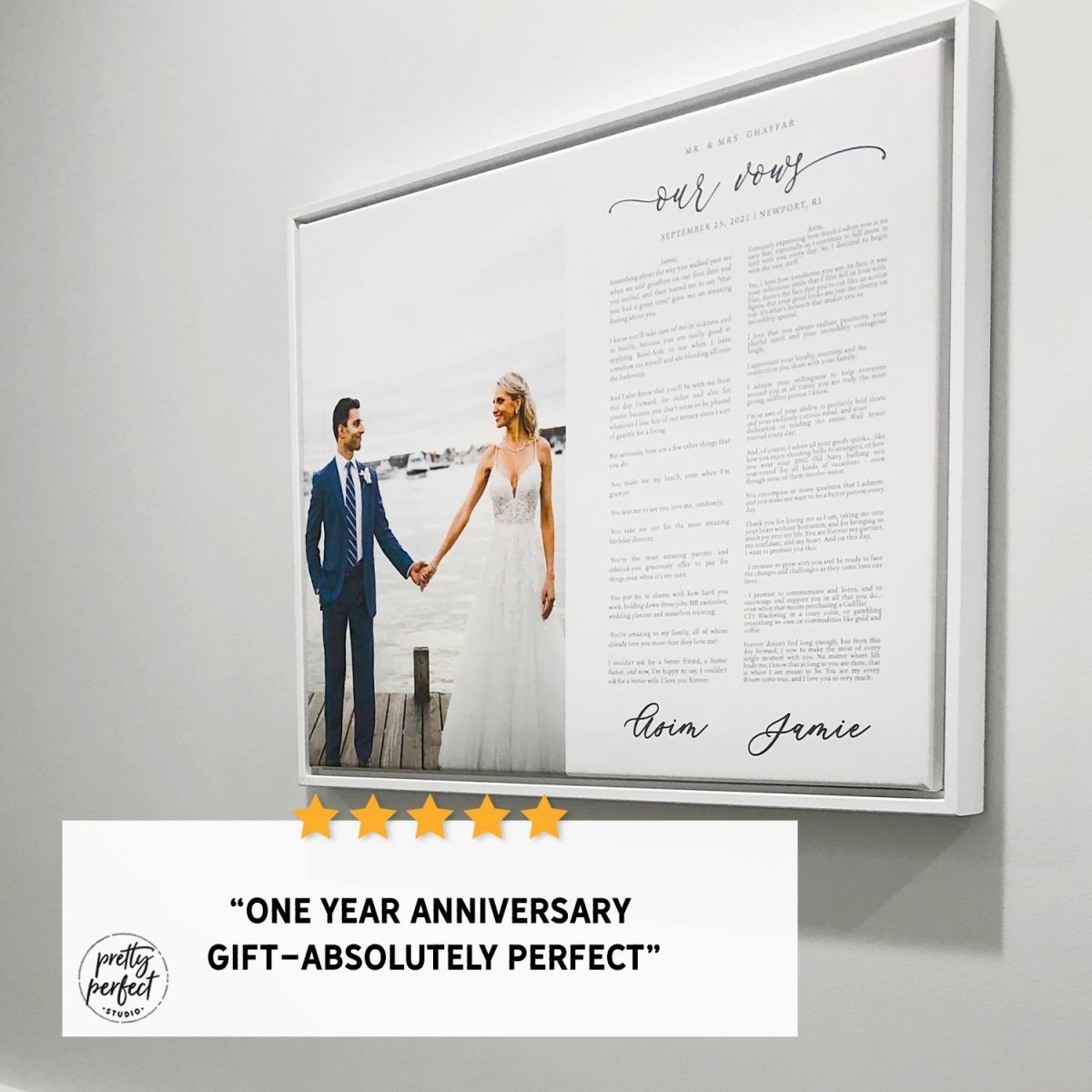 Customer product review for personalized wedding vows sign by Pretty Perfect Studio