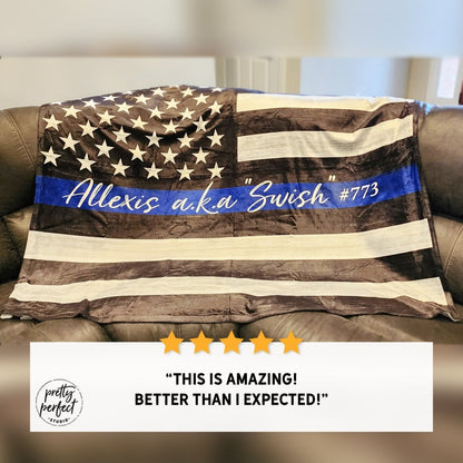 Customer product review for Police Officer Blanket With Name and Badge by Pretty Perfect Studio