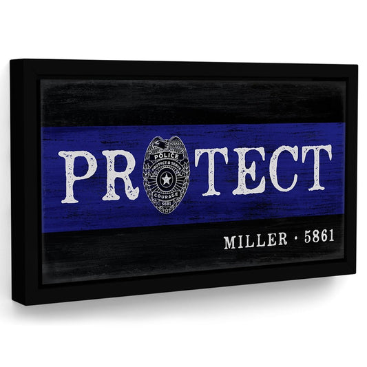 Police Officer Blue Line Protect Sign With Name - Pretty Perfect Studio