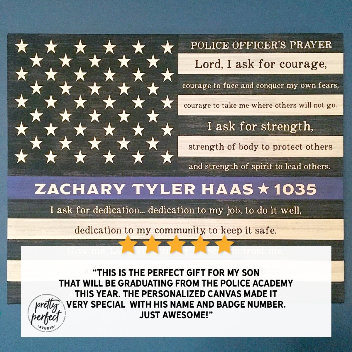 Customer product review for personalized police officer prayer sign by Pretty Perfect Studio