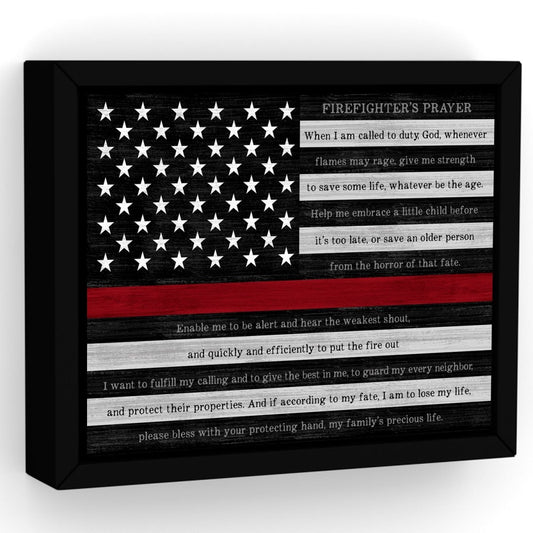 Red Line Firefighter Prayer Canvas Sign - Pretty Perfect Studio