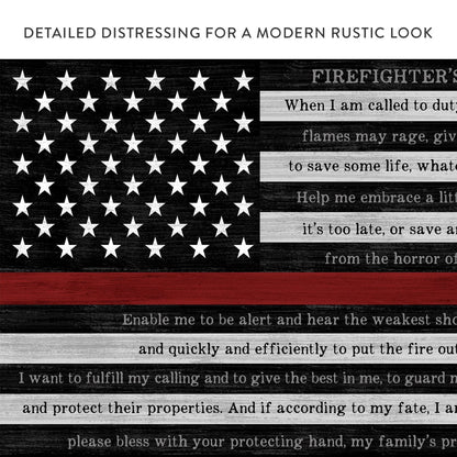 Red Line Firefighter Prayer Canvas Sign With Modern Rustic Look - Pretty Perfect Studio