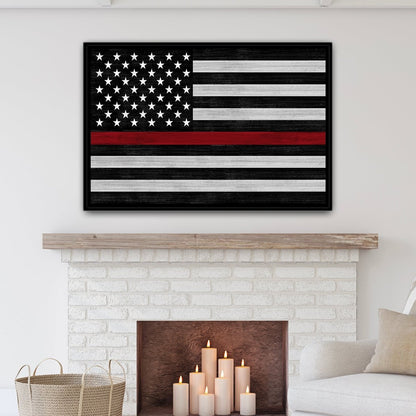 Red Line Flag Sign for Firefighters Above Mantle - Pretty Perfect Studio