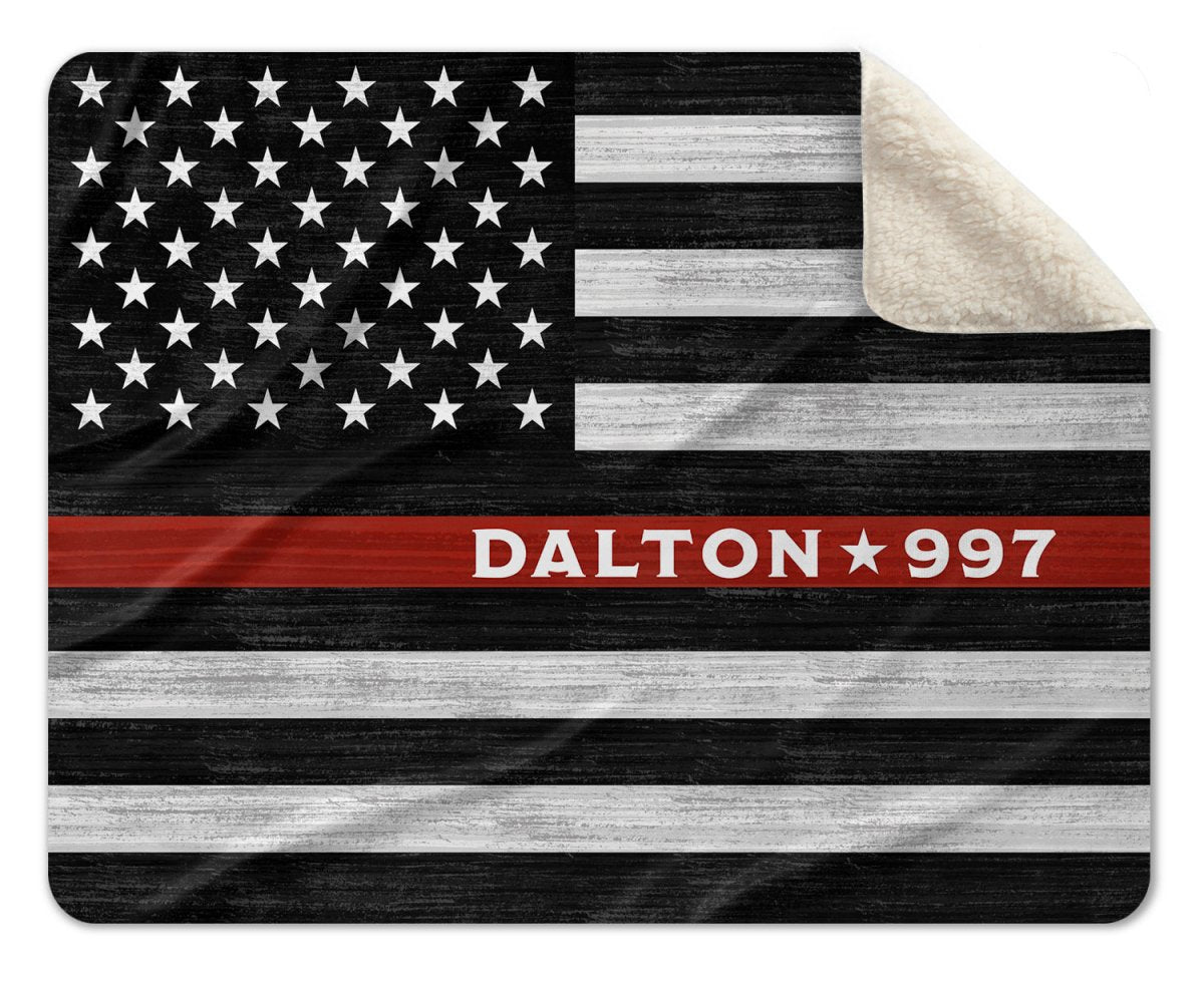 Red Line Throw Blanket for Firefighter Personalized With Name - Pretty Perfect Studio