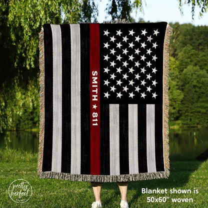 Red Line Throw Blanket for Firefighter Personalized With Name