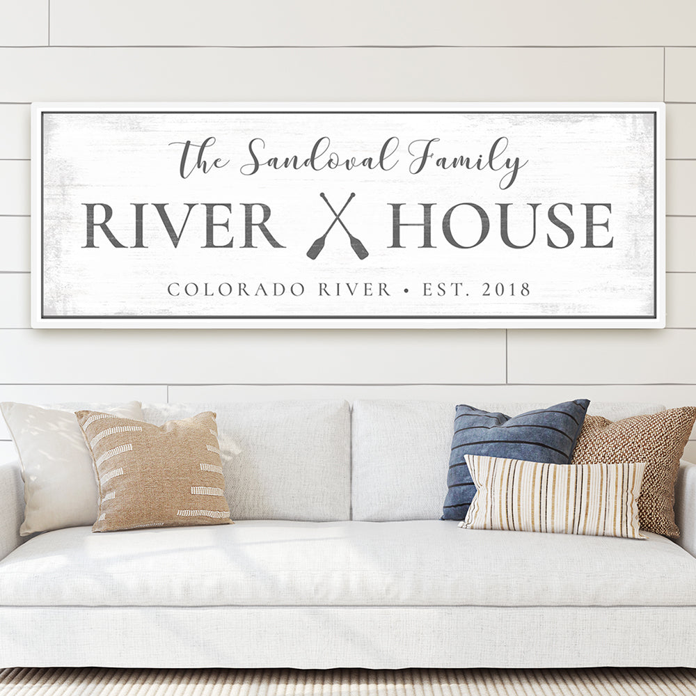 Custom River House Sign Above Couch - Pretty Perfect Studio