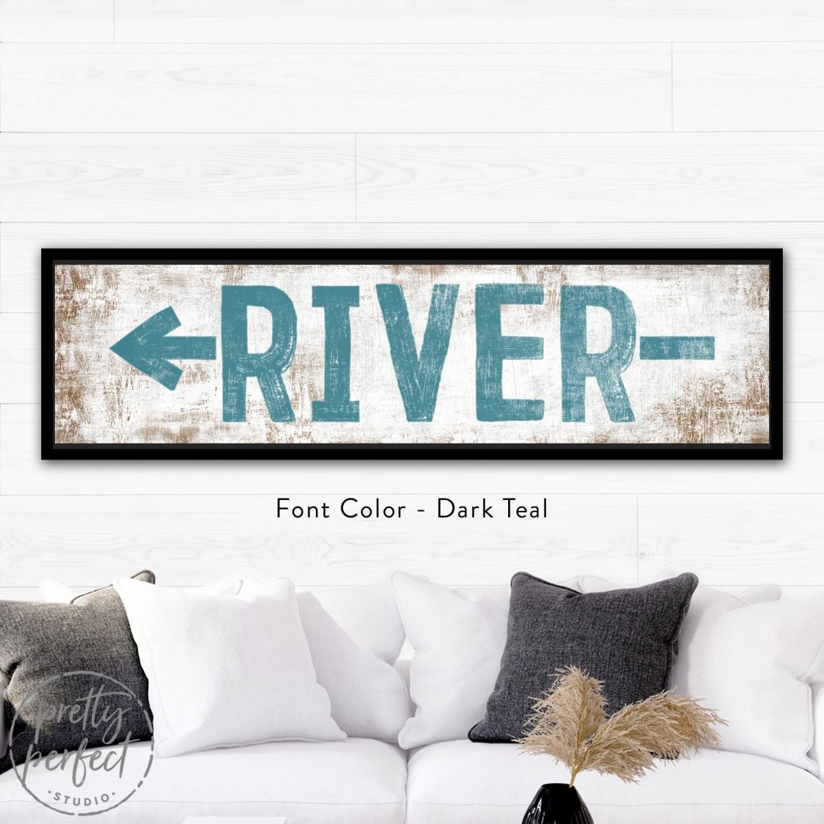 River arrow sign print styled in living room