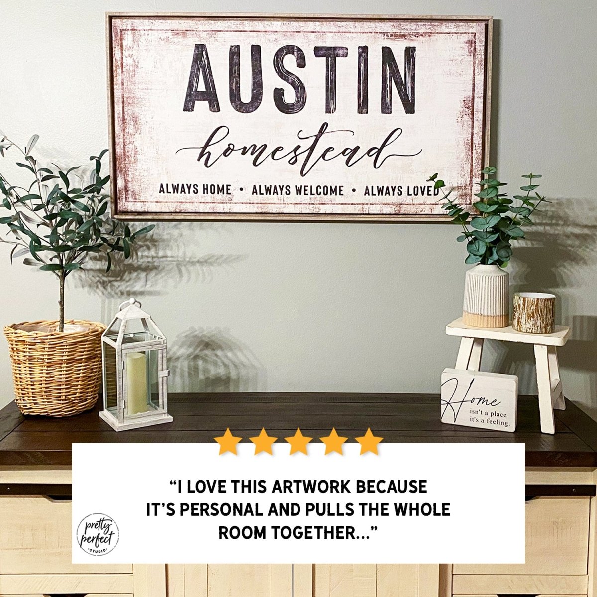 Customer product review for personalized family name homestead sign by Pretty Perfect Studio