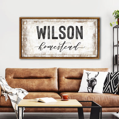 Rustic Homestead Family Name Sign Above Couch - Pretty Perfect Studio