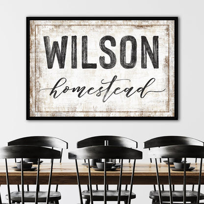 Rustic Homestead Family Name Sign Above Kitchen Table - Pretty Perfect Studio
