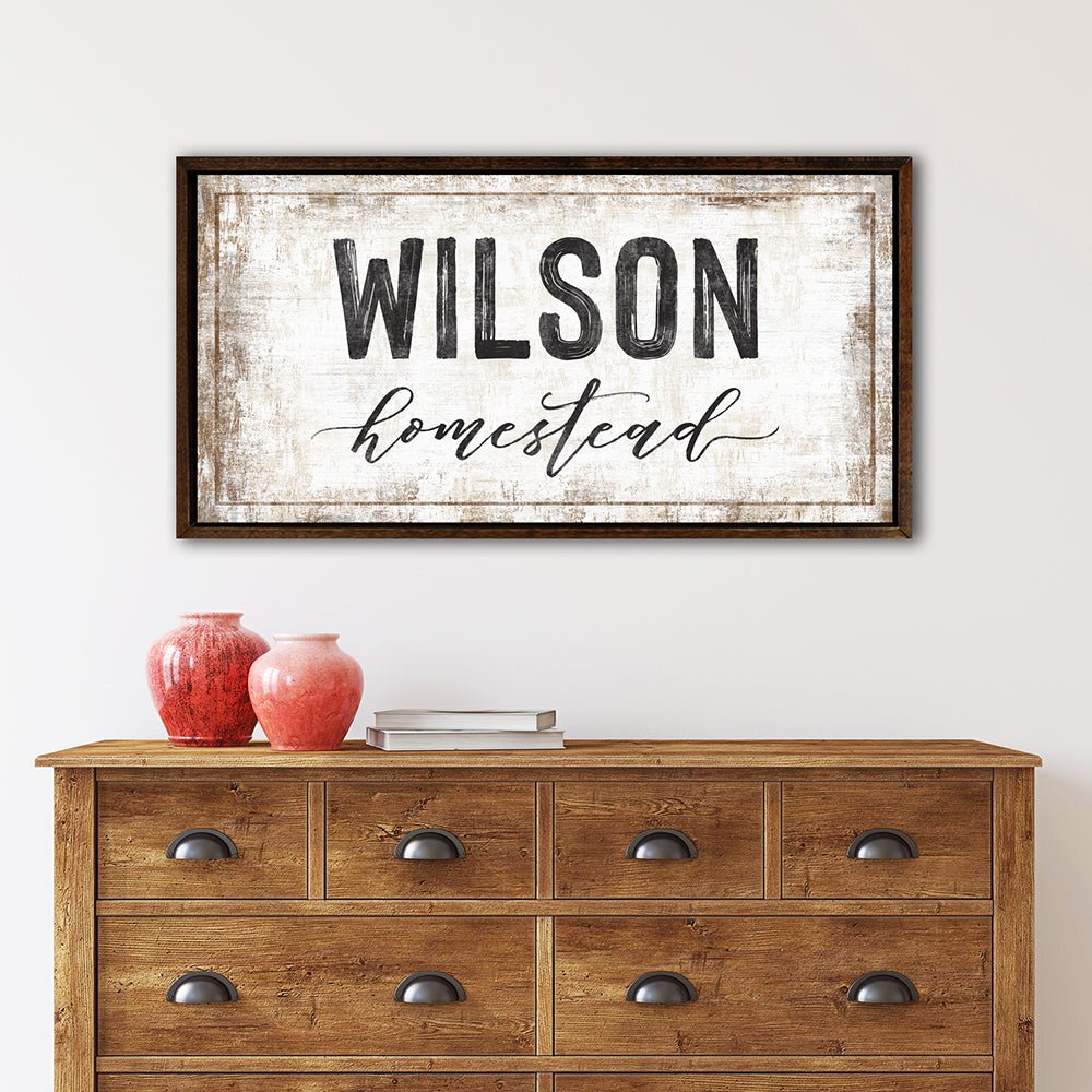 Rustic Homestead Family Name Sign Above Entryway Table - Pretty Perfect Studio