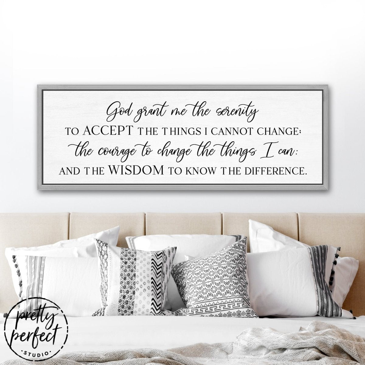 Serenity Prayer Sign Above Couch - Motivational Wall Art - Pretty Perfect Studio