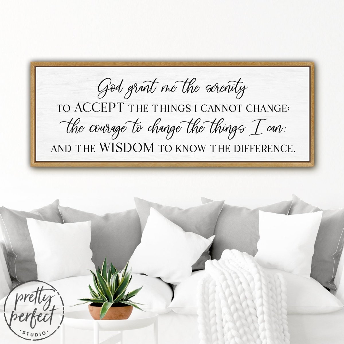 Serenity Prayer Sign Above Couch - Motivational Wall Art - Pretty Perfect Studio