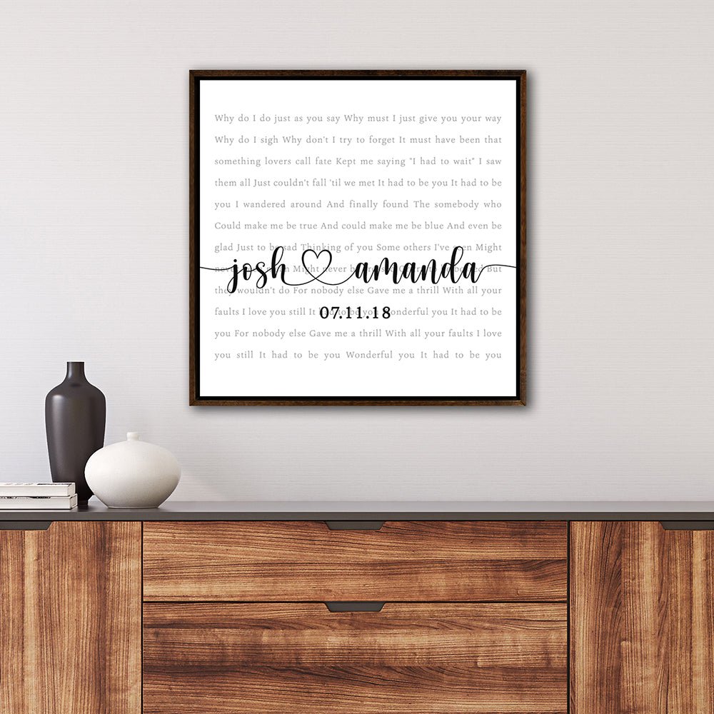 Song Lyrics Sign Personalized With Names and Date Above Table - Pretty Perfect Studio