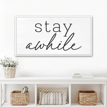 Stay Awhile Canvas Wall Art in Entryway of Home - Pretty Perfect Studio