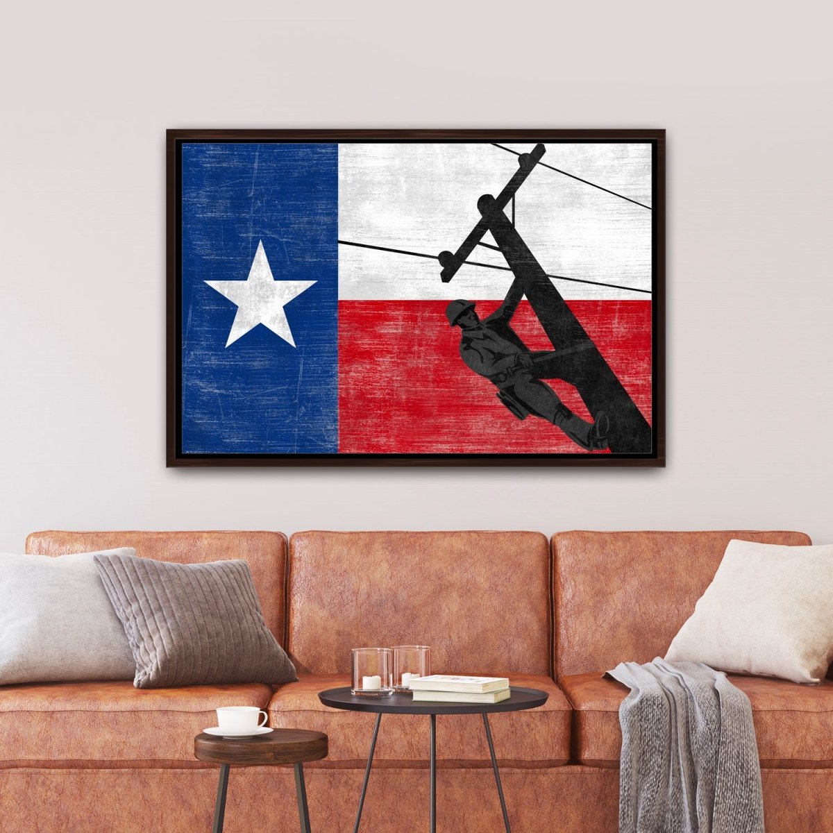 Texas Lineman Wall Art in Living Room Above Couch - Pretty Perfect Studio