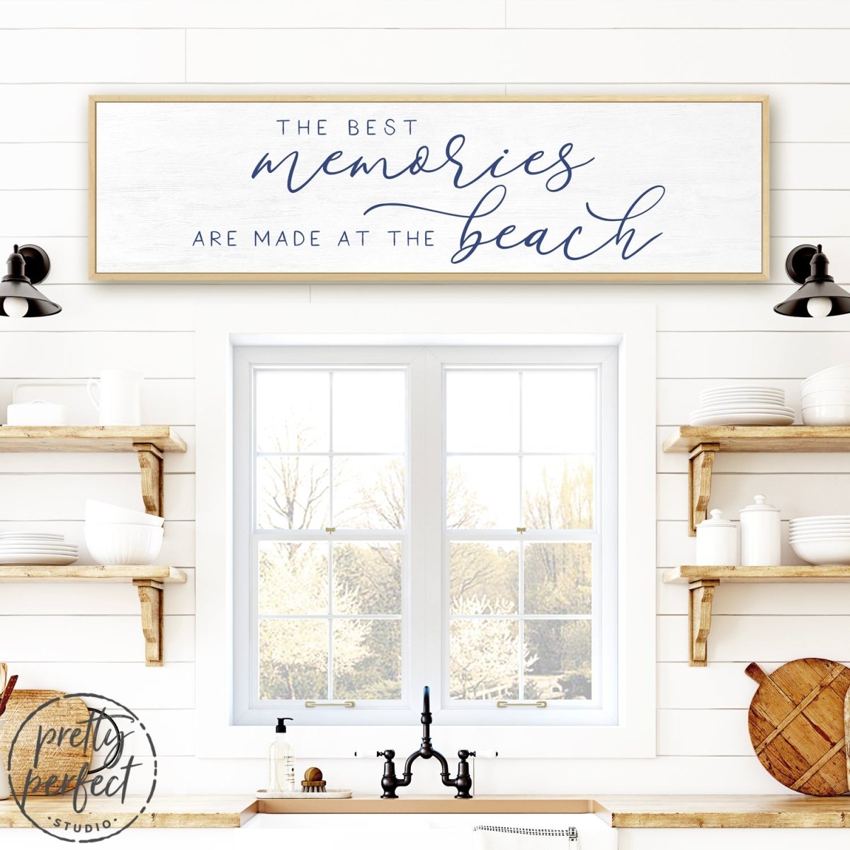 The Best Memories Are Made At The Beach Sign on Wall Above Kitchen Sink - Pretty Perfect Studio