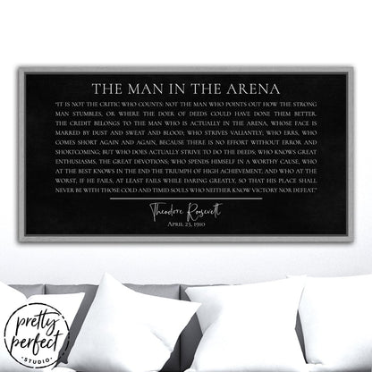 The Man In The Arena Canvas Wall Art Above Couch - Pretty Perfect Studio 