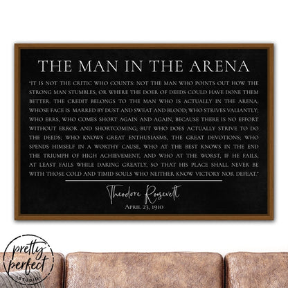 The Man In The Arena Canvas Wall Art Above Couch - Pretty Perfect Studio