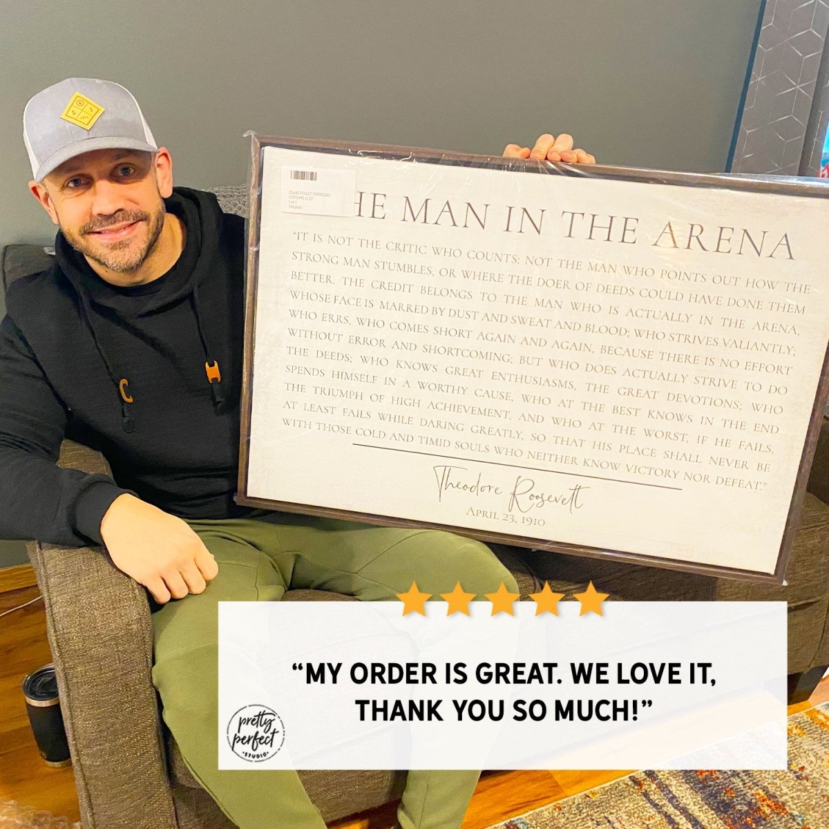 Customer product review for the man in the arena sign by Pretty Perfect Studio